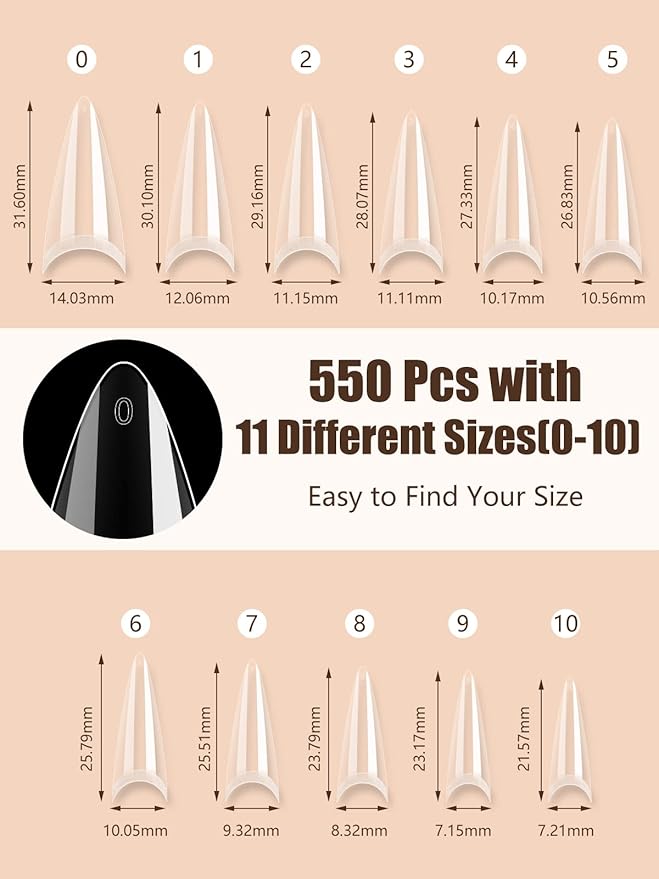 Deciniee Acrylic Nail Tips for Gel Extensions Nail Glue for Acrylic Tips Extra Strong 480PCS XXL Extra Long C Curve Nail Tips Natural and Clear Square Fake Nails Extension Kit for DIY Nail Art - Image 2