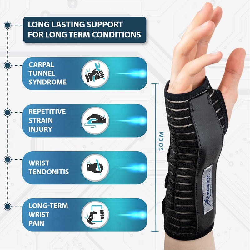 Actesso Breathable Wrist Support Brace Splint Ideal for Carpal Tunnel Sprains and Tendonitis Black Large Right Hand - Image 2