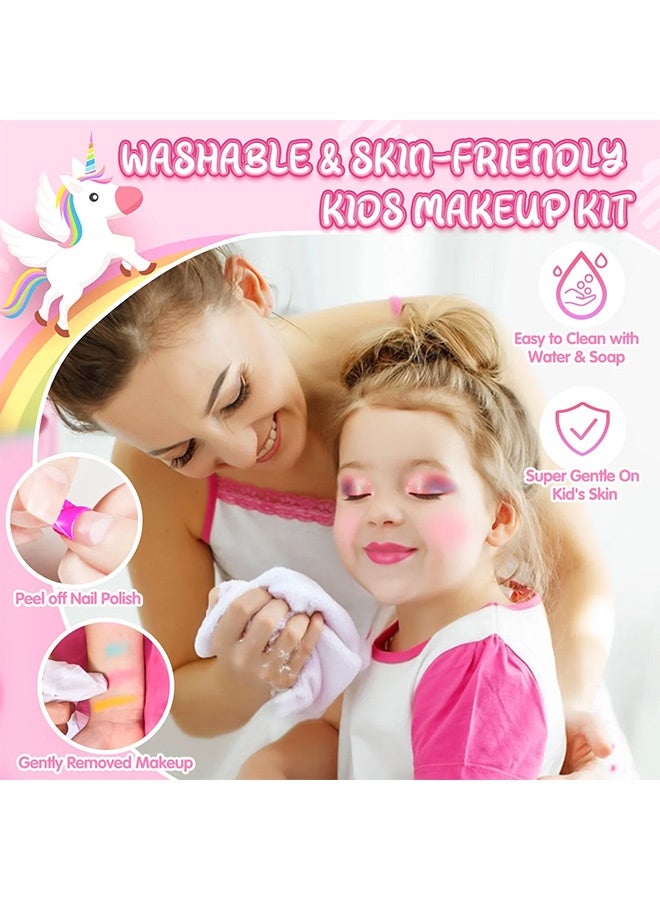 يونيكورن أطفال ماكياج كيت لفتاة ، قابل للغسل ماكياج كيت للأطفال مع مرآة ، غير سامة التظاهر ماكياج لفتاة صغيرة ، الأميرة التجميل الفتيات اللعب ، هدايا للفتيات الصغيرات سن 3+ ، الوردي - Image 2