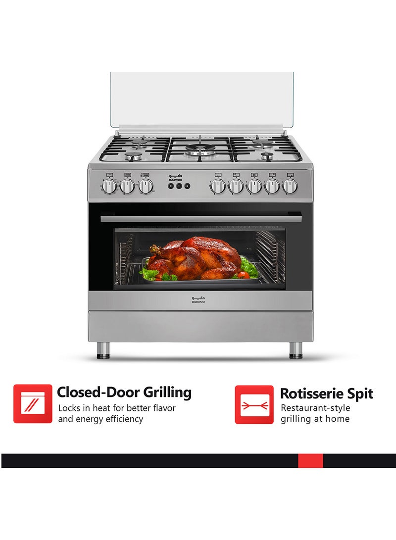 DAEWOO Gas Cooker 90x60cm, 90L Oven With 2 Convection Fan, Cast iron grid, Full safety, Dual oven glass, Made in Turkiye - Image 4