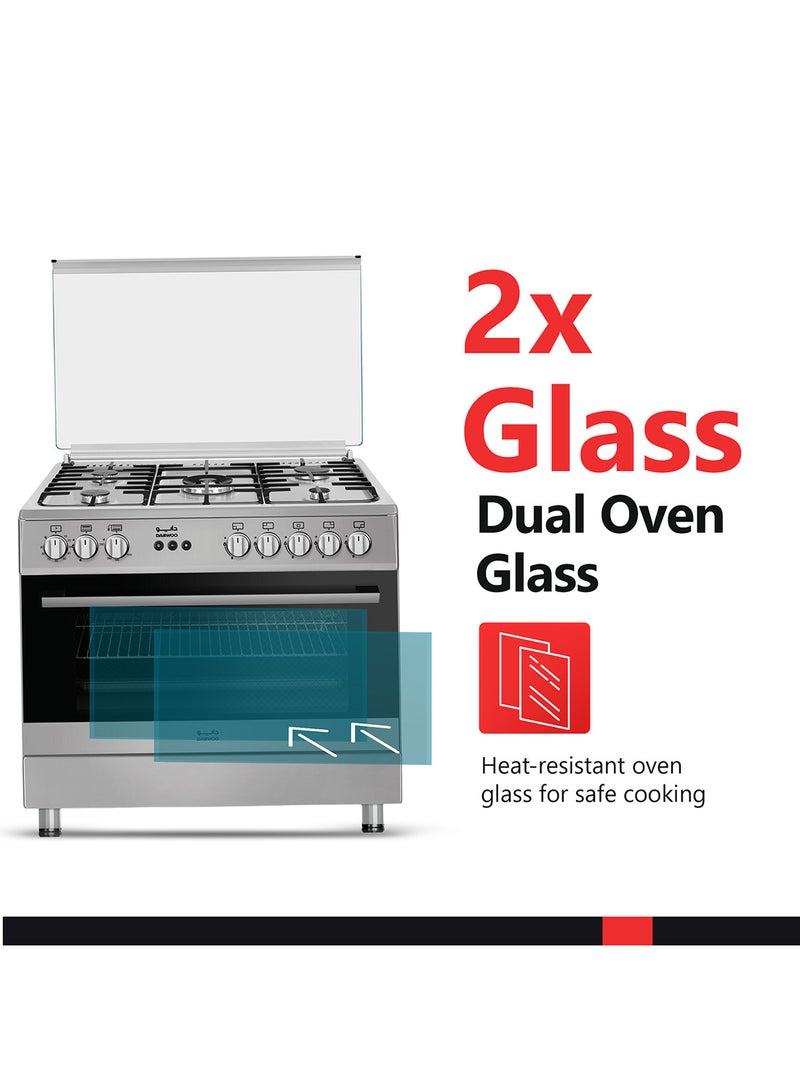 DAEWOO Gas Cooker 90x60cm, 90L Oven With 2 Convection Fan, Cast iron grid, Full safety, Dual oven glass, Made in Turkiye - Image 5
