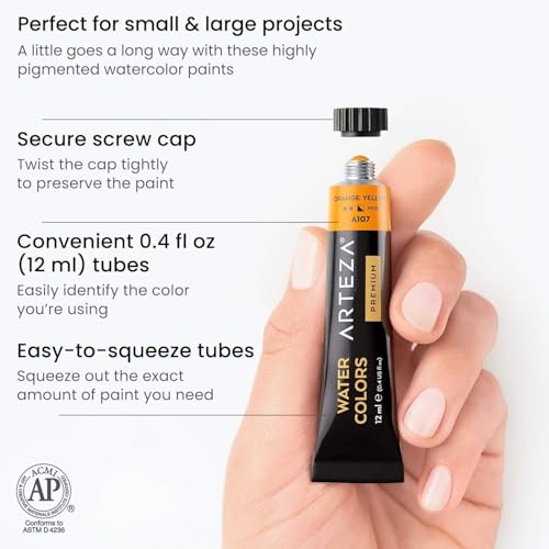 ARTEZA Watercolor Paint Set, 24 Colors in 12 ml/0.4 US fl oz Watercolor Tubes, Non-Toxic Water Color Paint for Adults - Image 3