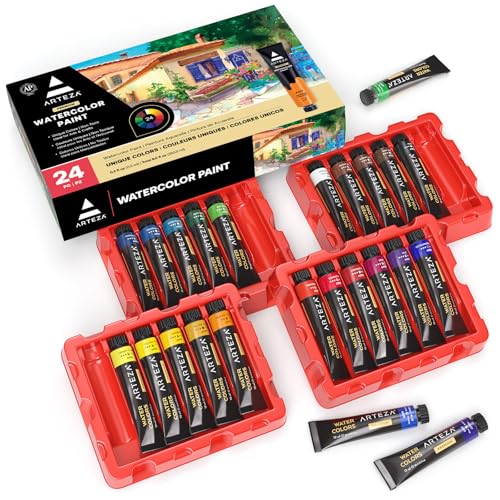 ARTEZA Watercolor Paint Set, 24 Colors in 12 ml/0.4 US fl oz Watercolor Tubes, Non-Toxic Water Color Paint for Adults - Image 1
