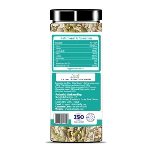 NutroVally - 5 in 1 Mix Seeds for Weight Loss | Nutrients Rich Premium Diet Seeds | Chia, Brown Flax, Pumpkin, Sunflower, Watermelon Seeds (200 g, Pack of 2) - Image 2