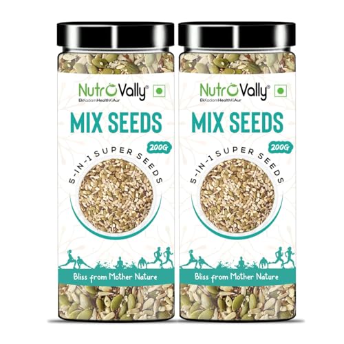 NutroVally - 5 in 1 Mix Seeds for Weight Loss | Nutrients Rich Premium Diet Seeds | Chia, Brown Flax, Pumpkin, Sunflower, Watermelon Seeds (200 g, Pack of 2) - Image 1