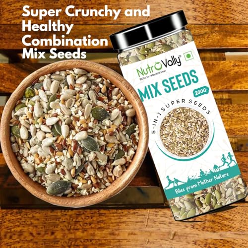 NutroVally - 5 in 1 Mix Seeds for Weight Loss | Nutrients Rich Premium Diet Seeds | Chia, Brown Flax, Pumpkin, Sunflower, Watermelon Seeds (200 g, Pack of 2) - Image 3