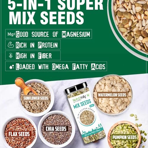 NutroVally - 5 in 1 Mix Seeds for Weight Loss | Nutrients Rich Premium Diet Seeds | Chia, Brown Flax, Pumpkin, Sunflower, Watermelon Seeds (200 g, Pack of 2) - Image 4