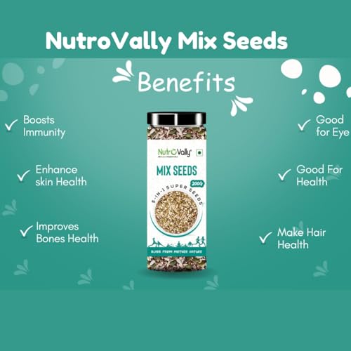 NutroVally - 5 in 1 Mix Seeds for Weight Loss | Nutrients Rich Premium Diet Seeds | Chia, Brown Flax, Pumpkin, Sunflower, Watermelon Seeds (200 g, Pack of 2) - Image 5