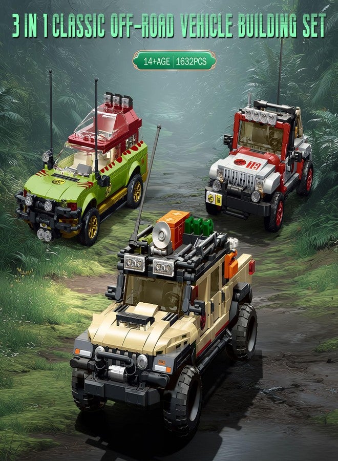 Brihappen 3 in 1 Classic Off-Road Vehicle Building Block Sets, 1632 Pcs Off Road Cars DIY Model Kit, Collectible and Display ORV Building Toys, Creative Birthday Gifts for Adults Teens 14+ - Image 2