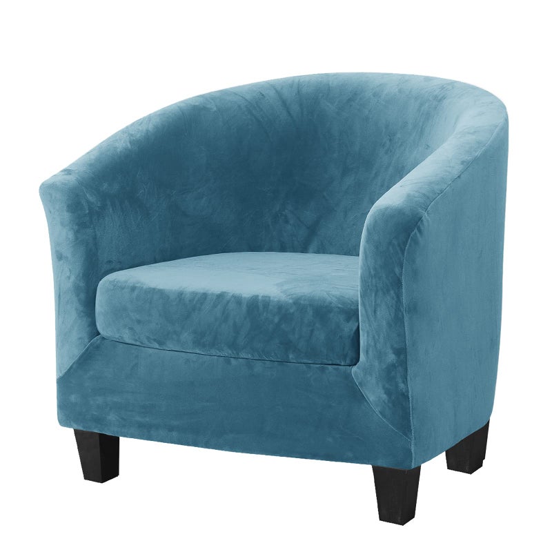 MIFXIN Velvet Tub Chair Cover with Cushion Cover Stretch Soft Washable Club Chair Slipcover Armchair Sofa Couch Furniture Protector for Living Room Hotel Counter Blue