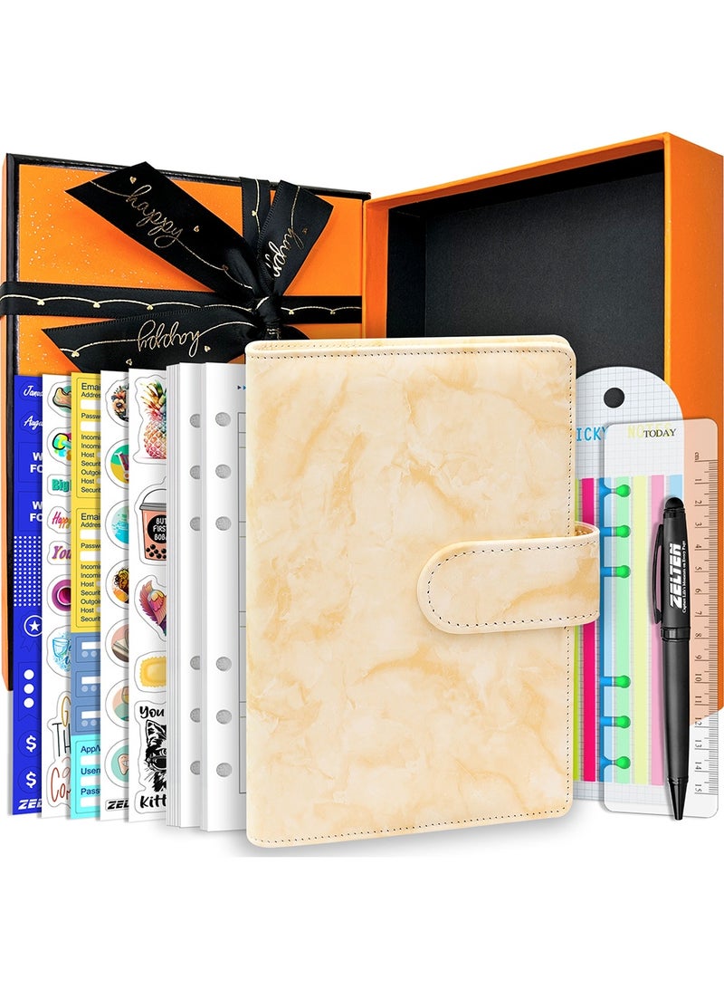 Zelten PU Leather Personal Notebook Planner with 67 Pages Loose-Leaf Papers 6 Holes Ring Binder Pen Holder Magnetic Buckle  (Yellow Marble) - Image 1