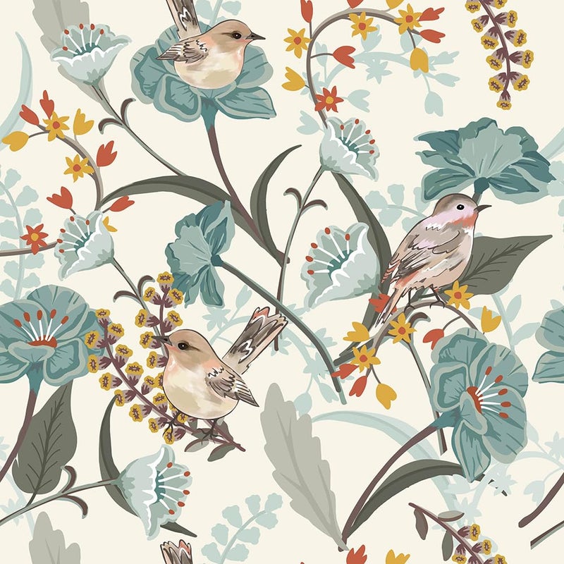 REDAMANCY Beige Cream Birds Green Leaf Plants Vintage Botanical Peel and Stick Wallpaper Stick on Contact Paper Vintage Wall Paper Easy Peel Off for nightstand Drawer Cabinet Renter - Image 1