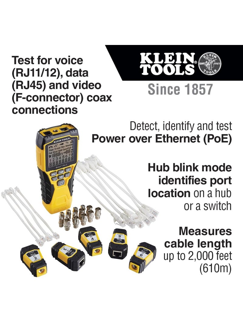 Klein Tools Klein Tools VDV501-853 Coaxial Cable Tester, Scout Pro 3 with Test-n-Map Remote, Includes Remotes #2 - #6, Tests Voice, Data and Video Cable  - Image 2