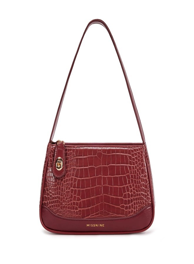 Missnine Shoulder Bag for Women Small Purse Trendy Clutch Hobo Bag Vegan Leather Mini Handbag with Zipper Closure, 2-red【crocodile-pattern】, Fashion - Image 1