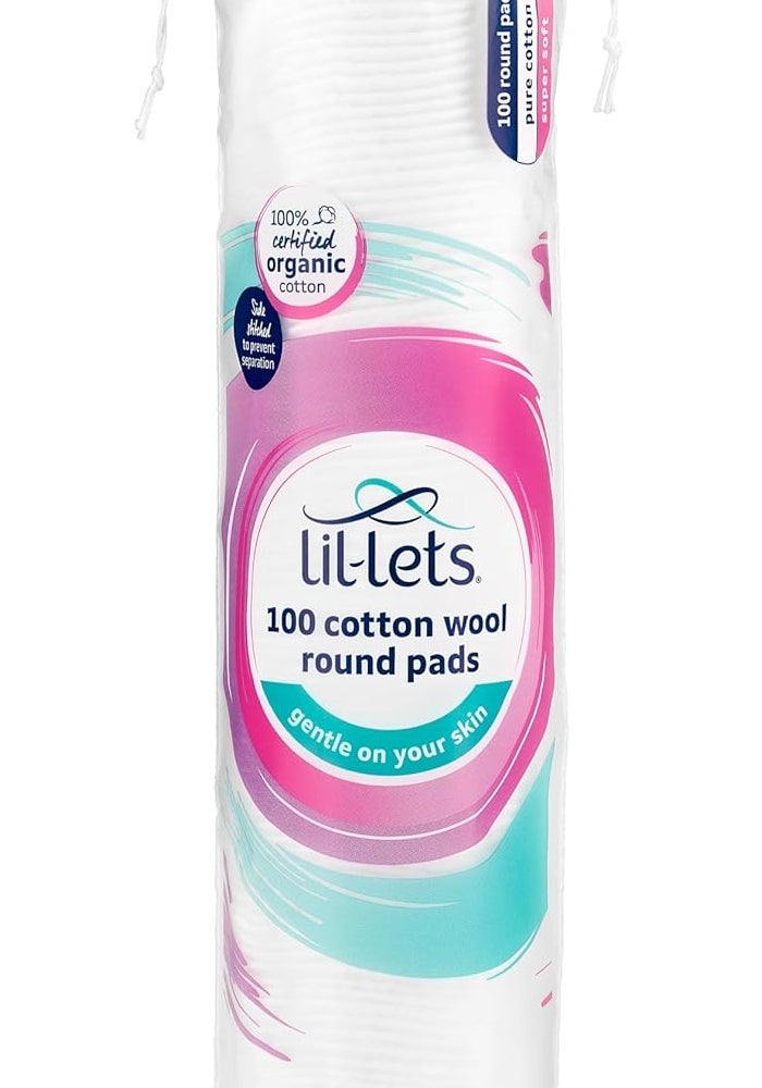 Lil-Lets Organic Cotton Wool Round Pads - 100% Pure Cotton, Soft and Absorbent, Dermatologically Tested, Pack of 100 - Image 1