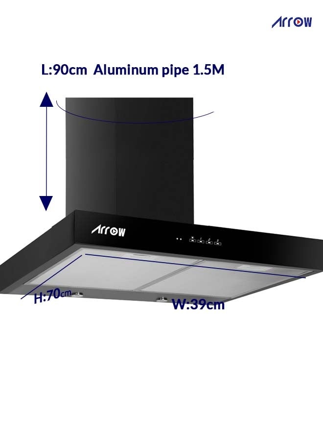 Arrow Black Wall Mounted Kitchen Range Hood 90cm, 270 Watts, High Speed Copper Motor, Powerful Suction, Remote Control, Round LED Light, 3 Aluminum Filters + 2 Carbon Filters , 2 Years Warranty, RO-90RHMB - Image 4