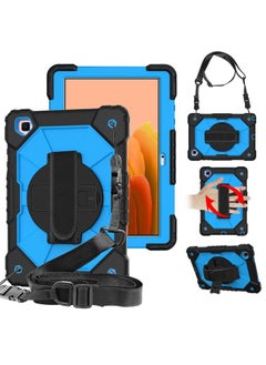 Case Cover For Samsung Galaxy Tab A7 T500 / T505 Contrast Color Robot Shockproof Silicon + PC Protective Case with Holder & Shoulder Strap Black+Blue