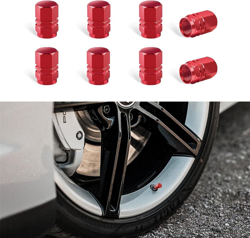 Kewucn 8 PCS Red Aluminum Tire Valve Caps - Image 1