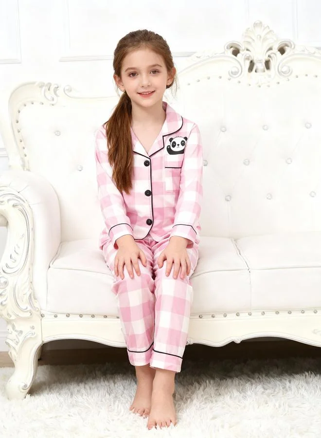Take Two  Girls Checked Panda Print Long Sleeve Shirt And Pyjama Set for Women | Best Price UAE