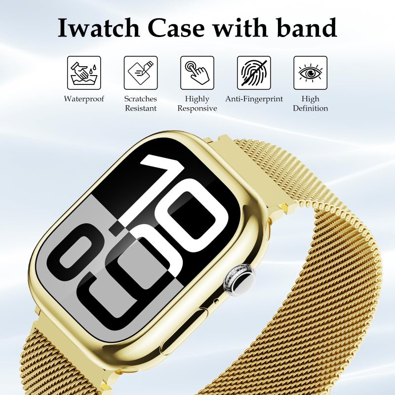 Vigamen Waterproof Stainless Steel Milanese Band with Case Compatible for Apple Watch Bands 40mm for Women Men,Breathable Metal Magnetic Loop Replacement Strap for iWatch Series 6 5 4 SE SE 3,Gold - Image 4