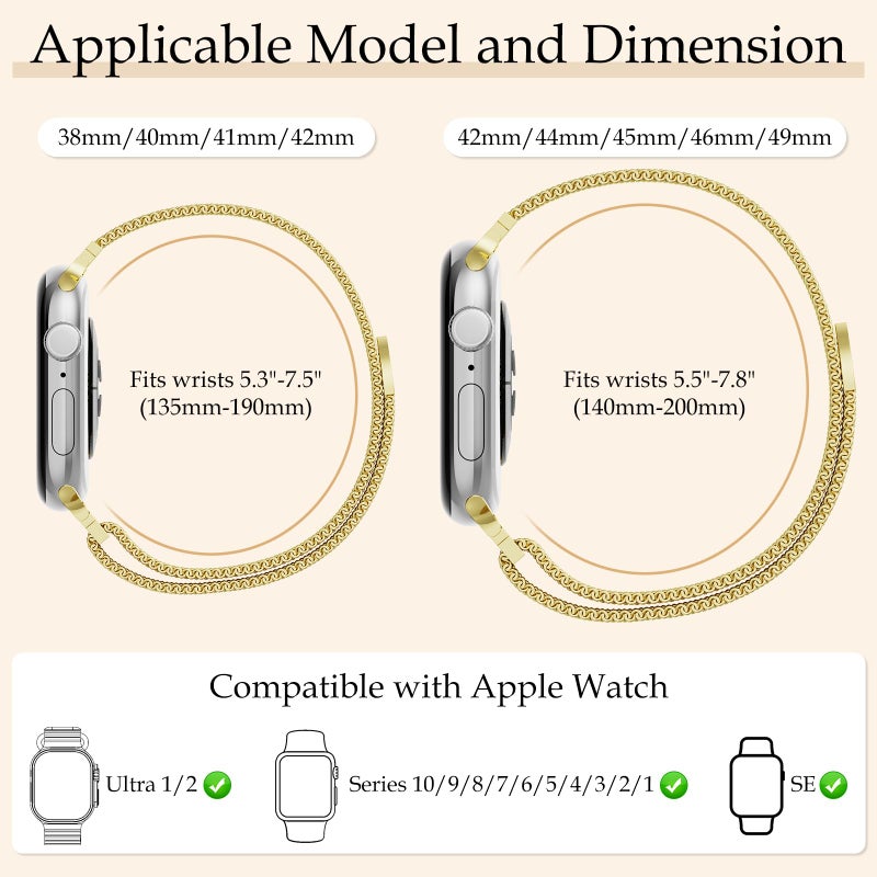 Vigamen Waterproof Stainless Steel Milanese Band with Case Compatible for Apple Watch Bands 40mm for Women Men,Breathable Metal Magnetic Loop Replacement Strap for iWatch Series 6 5 4 SE SE 3,Gold - Image 5