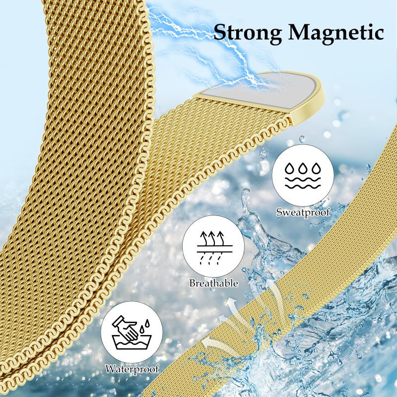 Vigamen Waterproof Stainless Steel Milanese Band with Case Compatible for Apple Watch Bands 40mm for Women Men,Breathable Metal Magnetic Loop Replacement Strap for iWatch Series 6 5 4 SE SE 3,Gold - Image 2