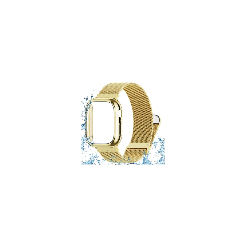 Vigamen Waterproof Stainless Steel Milanese Band with Case Compatible for Apple Watch Bands 40mm for Women Men,Breathable Metal Magnetic Loop Replacement Strap for iWatch Series 6 5 4 SE SE 3,Gold - Image 1
