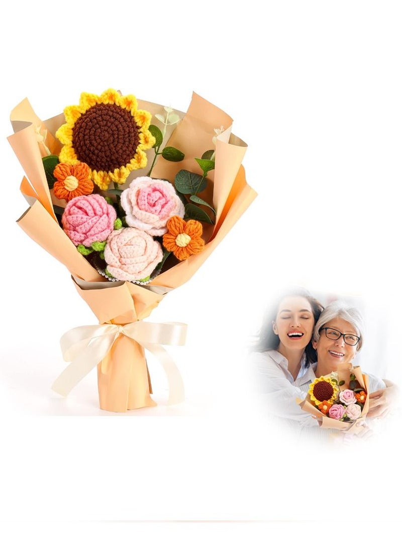 SYOSI - Handmade Knitted Bouquet, Completed Crochet Flowers Bouquet, Crochet Bouquet Kit, Knitted Fake Sunflower Rose Daisy for Mother's Day, Birthday Wedding Valentine's Day Gift and Home Decor - Image 1