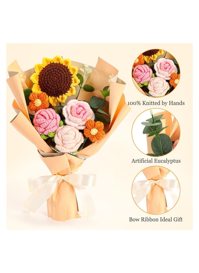 SYOSI - Handmade Knitted Bouquet, Completed Crochet Flowers Bouquet, Crochet Bouquet Kit, Knitted Fake Sunflower Rose Daisy for Mother's Day, Birthday Wedding Valentine's Day Gift and Home Decor - Image 1