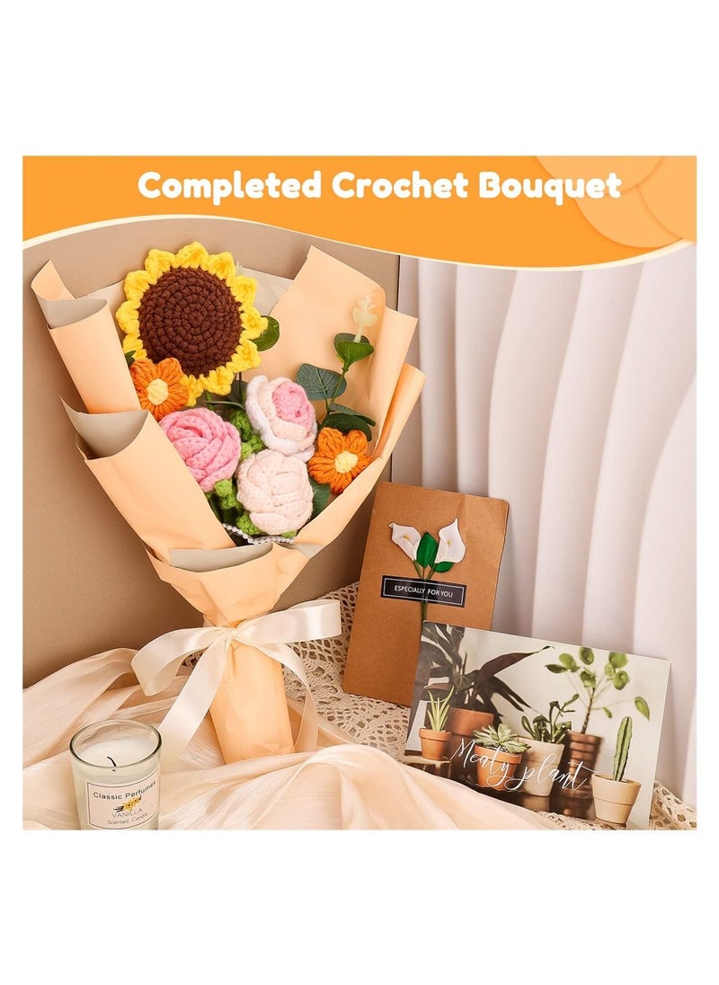 SYOSI - Handmade Knitted Bouquet, Completed Crochet Flowers Bouquet, Crochet Bouquet Kit, Knitted Fake Sunflower Rose Daisy for Mother's Day, Birthday Wedding Valentine's Day Gift and Home Decor - Image 1