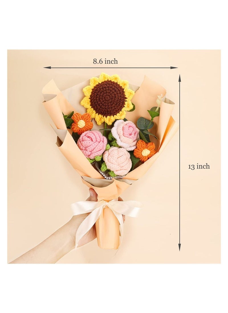 SYOSI - Handmade Knitted Bouquet, Completed Crochet Flowers Bouquet, Crochet Bouquet Kit, Knitted Fake Sunflower Rose Daisy for Mother's Day, Birthday Wedding Valentine's Day Gift and Home Decor - Image 1