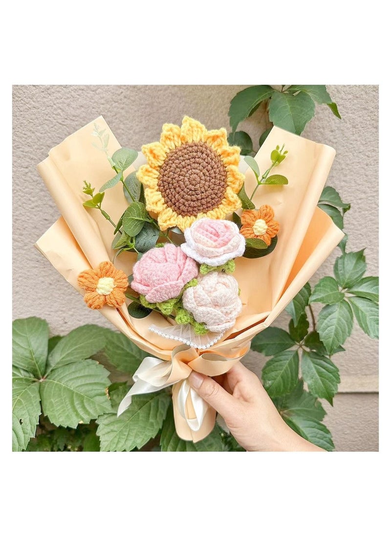 SYOSI - Handmade Knitted Bouquet, Completed Crochet Flowers Bouquet, Crochet Bouquet Kit, Knitted Fake Sunflower Rose Daisy for Mother's Day, Birthday Wedding Valentine's Day Gift and Home Decor - Image 1