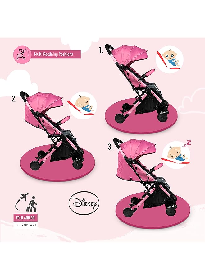 Minnie Mouse Travel Stroller 0 36 Months Compact Design Storage Basket Rear Breaks Travel - Image 3
