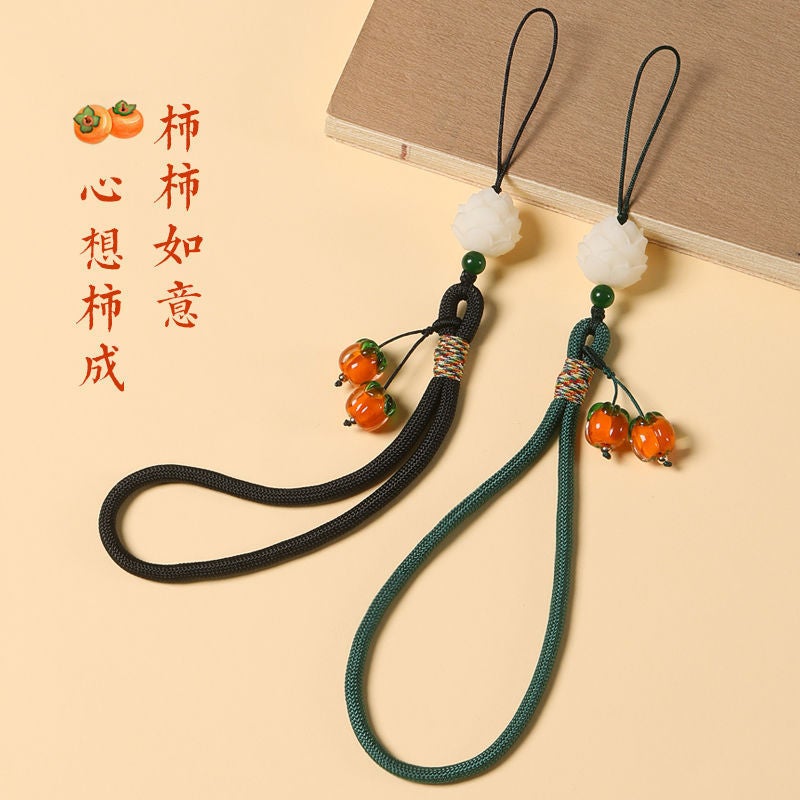Persimmon Ruyi Mobile Phone Pendant Short Wrist Lanyard Men'S And Women'S Glass Persimmon Pendant Key Chain Anti-Loss Rope Accessories - Image 3
