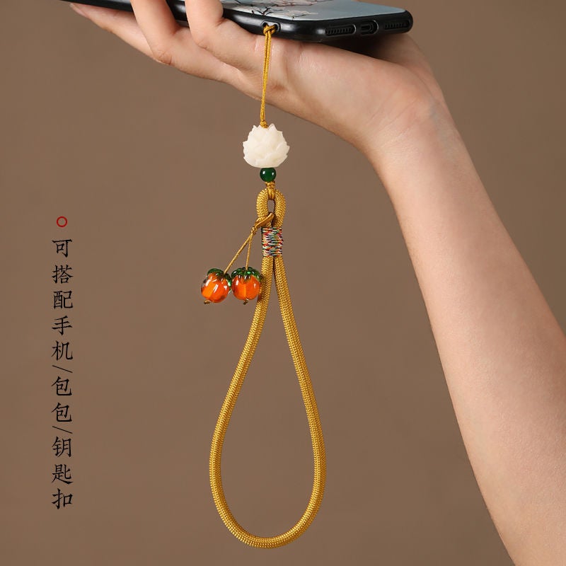 Persimmon Ruyi Mobile Phone Pendant Short Wrist Lanyard Men'S And Women'S Glass Persimmon Pendant Key Chain Anti-Loss Rope Accessories - Image 5
