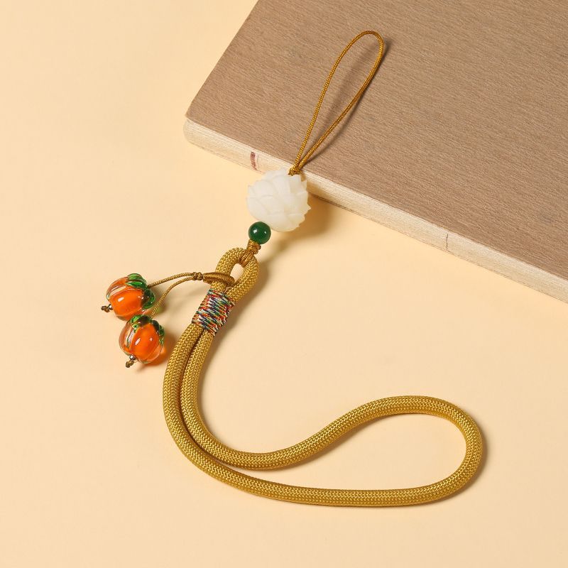 Persimmon Ruyi Mobile Phone Pendant Short Wrist Lanyard Men'S And Women'S Glass Persimmon Pendant Key Chain Anti-Loss Rope Accessories - Image 1