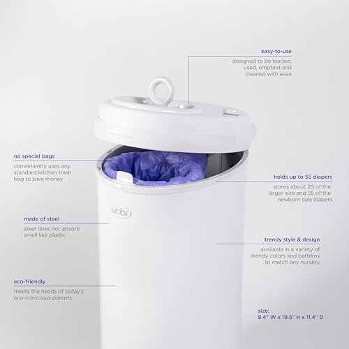 Ubbi Stainless Steel Diaper Pail, Odor Locking, No Special Bag Required, Award-Winning, Registry Must-Have, Taupe - Image 4