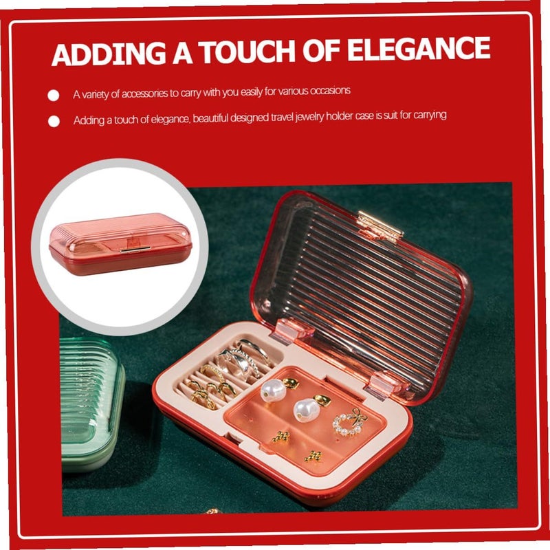 Red Brown Travel Jewelry Case Necklace Earrings Compact Organizer For Women - Image 5