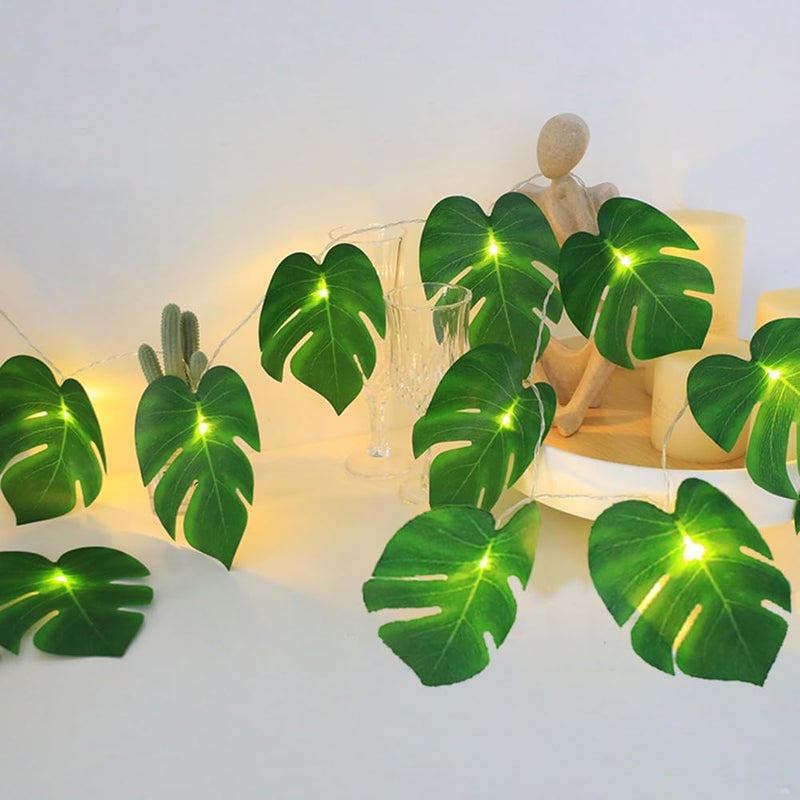 WEISPARK 20 LED Palm Leaves String Lights  Tropical Artificial Monstera Leaf Wall Hanging Vine Leaf for Hawaiian Luau Party Jungle Theme Beach Birthday Home Decorations (A Monstera Leaf String Lights 1 Pcs) - Image 1