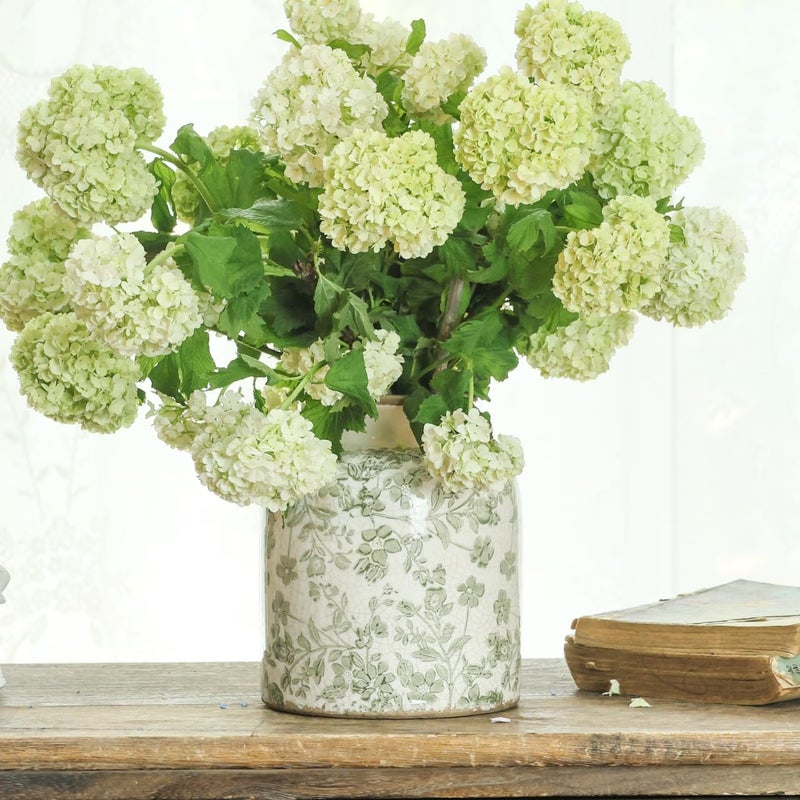 Ronasip Vintage Floral Chinoiserie Ceramic Vase, 6.2â€ Ice Cracked Hand-Painted Pastel Green Botanical Design, Antique Style Home Decor (Green, 6.2â€x5.2â€) - Image 1