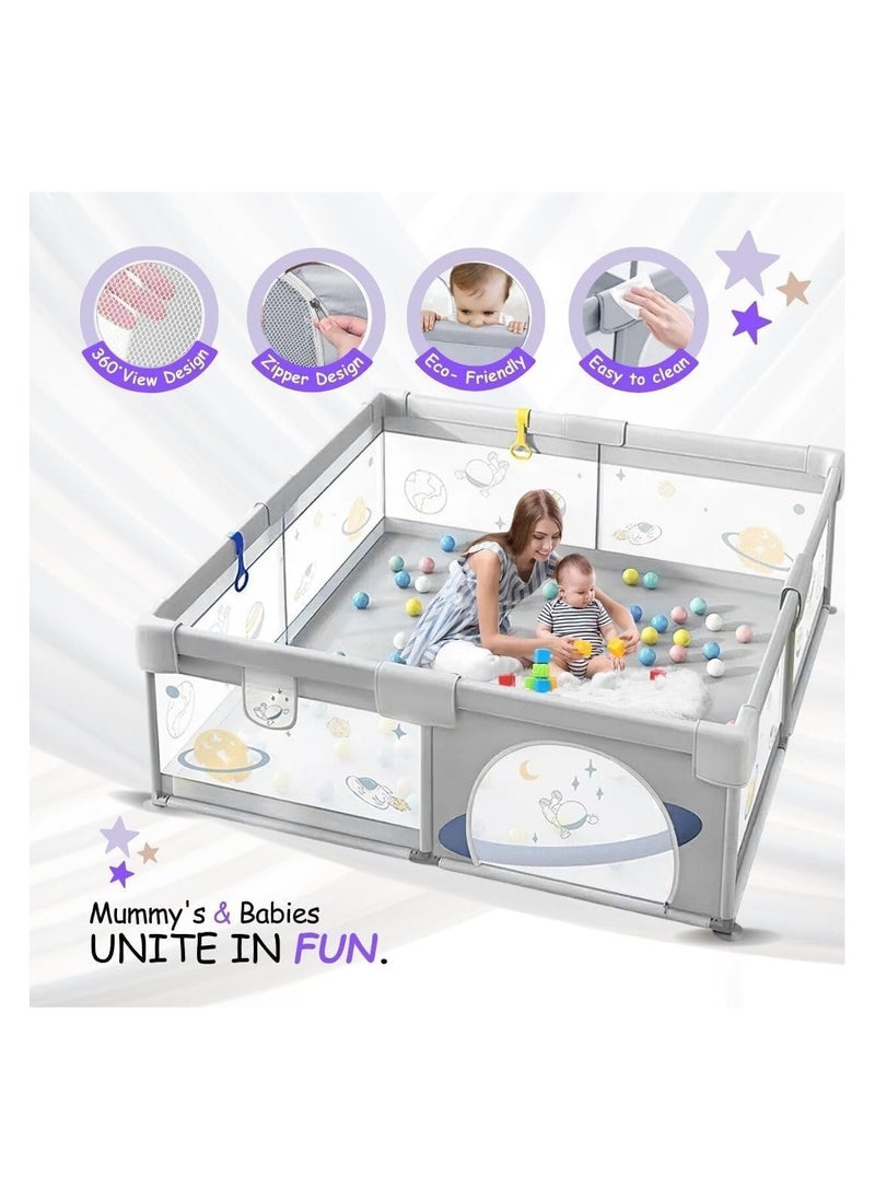 Nano Classic Baby Playpen, 150 x 180 x 68cm Large Play Fence for Baby and Toddlers, Anti-Collision Foam Playard with Ocean Balls and Pull Rings  - Image 2
