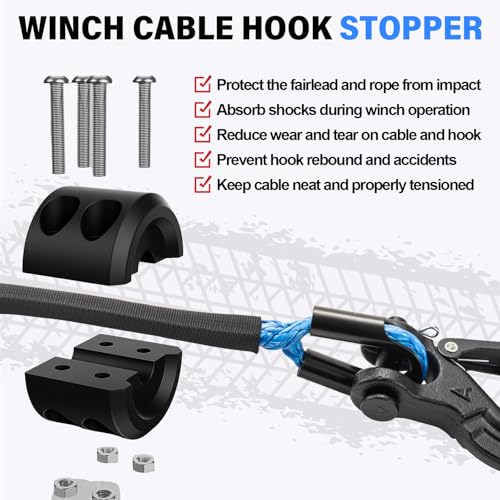 HOKINETY Synthetic Winch Rope Kit - 1/4" x 50' 10000 lbs Synthetic Winch Cable for ATV UTV Off-Road Vehicles with Forged Hook, Rubber Stopper, Protective Sleeve and Safety Pull Strap - Blue - Image 5