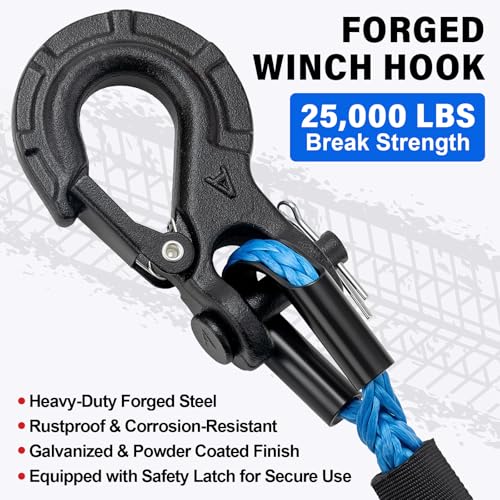 HOKINETY Synthetic Winch Rope Kit - 1/4" x 50' 10000 lbs Synthetic Winch Cable for ATV UTV Off-Road Vehicles with Forged Hook, Rubber Stopper, Protective Sleeve and Safety Pull Strap - Blue - Image 4