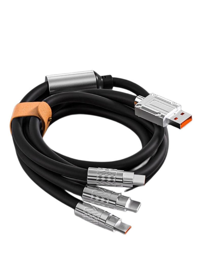 Triple Charging Cable (iPhone - Galaxy - Type C) Fast Multi Charging Cable 1 Meter 3 in 1 Wire Compatible with All Mobile Phones (Black Color)  - Image 1