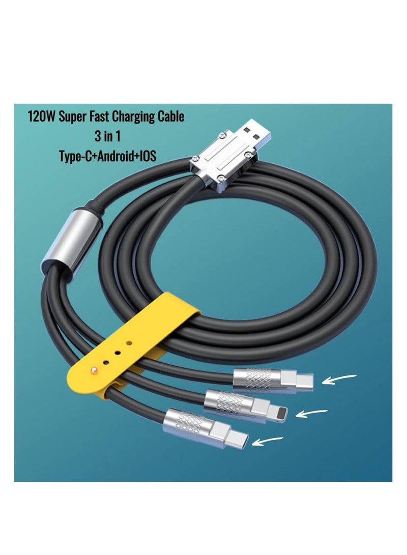 Triple Charging Cable (iPhone - Galaxy - Type C) Fast Multi Charging Cable 1 Meter 3 in 1 Wire Compatible with All Mobile Phones (Black Color)  - Image 5
