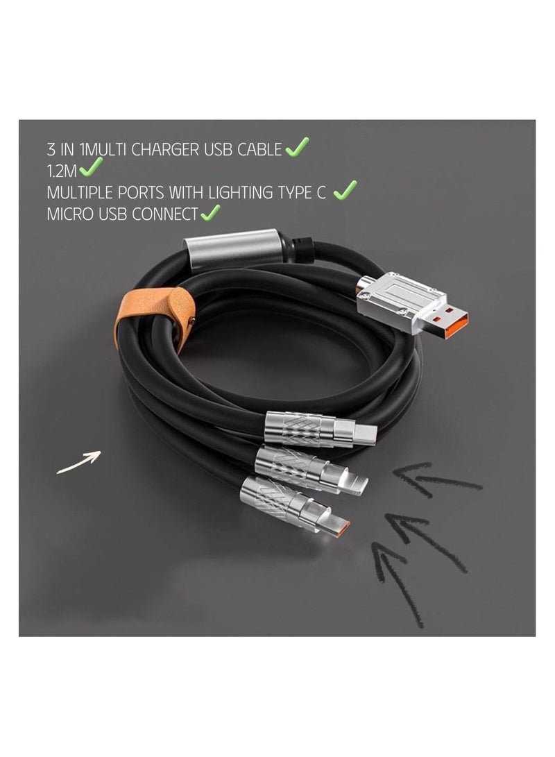 Triple Charging Cable (iPhone - Galaxy - Type C) Fast Multi Charging Cable 1 Meter 3 in 1 Wire Compatible with All Mobile Phones (Black Color)  - Image 3