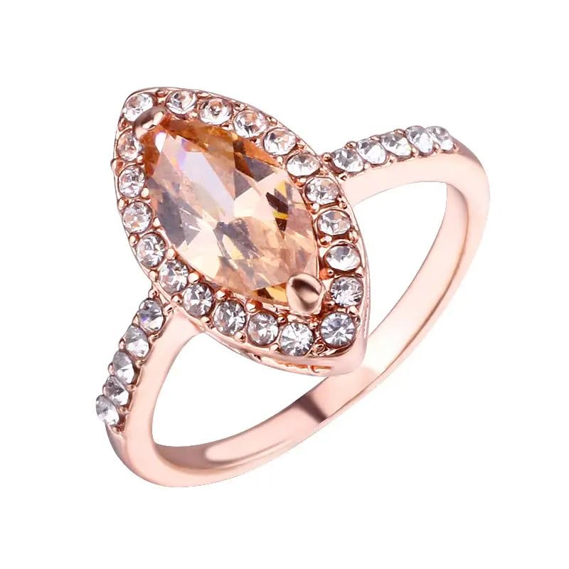 RKKOJJO 925 Sterling Silver Shiny Full Diamond Gemstone Ring 18K Marquise Cut Champagne Cubic Zirconia Promise Cocktail Rings Eternity Engagement Wedding Band Ring for Women Size 6 - Image 2