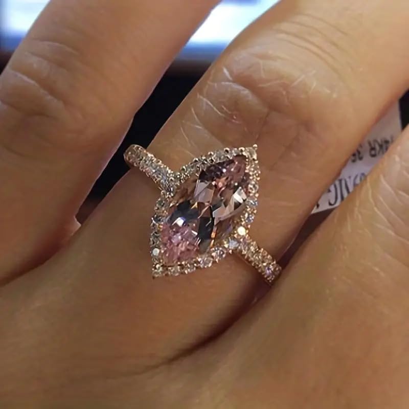 RKKOJJO 925 Sterling Silver Shiny Full Diamond Gemstone Ring 18K Marquise Cut Champagne Cubic Zirconia Promise Cocktail Rings Eternity Engagement Wedding Band Ring for Women Size 6 - Image 1