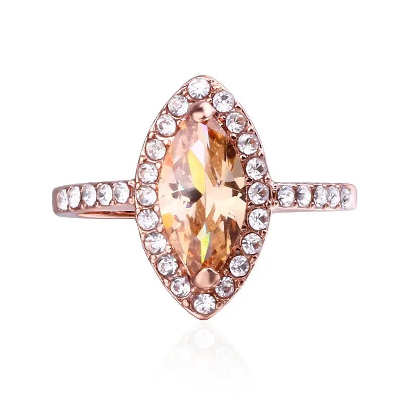 RKKOJJO 925 Sterling Silver Shiny Full Diamond Gemstone Ring 18K Marquise Cut Champagne Cubic Zirconia Promise Cocktail Rings Eternity Engagement Wedding Band Ring for Women Size 6 - Image 3