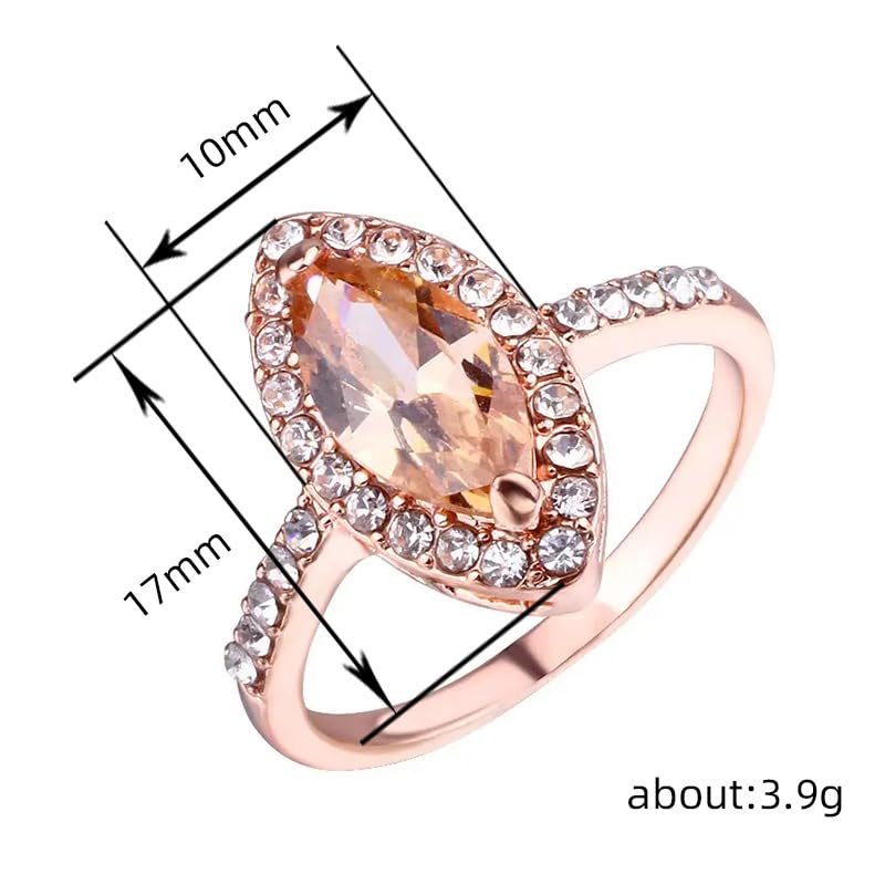 RKKOJJO 925 Sterling Silver Shiny Full Diamond Gemstone Ring 18K Marquise Cut Champagne Cubic Zirconia Promise Cocktail Rings Eternity Engagement Wedding Band Ring for Women Size 6 - Image 4